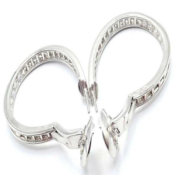 Authentic! Van Cleef & Arpels 18k White Gold Diamond Large Hoop Earrings - Picture 13 of 16
